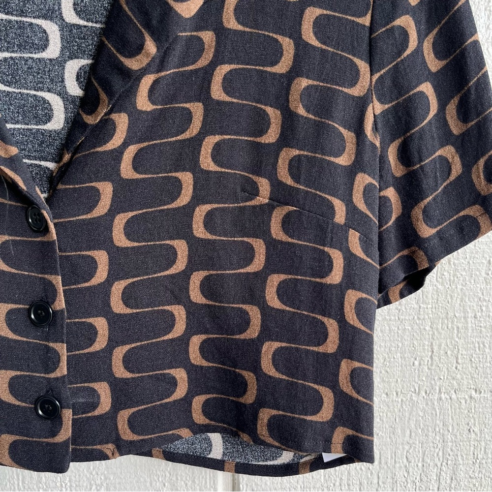 Reformation Noah Linguini Retro Print Cropped Button Down Short Sleeve Size 6 - Picture 5 of 8